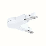 Weißer Kunststoff-Verbinder für Schienensysteme mit Metallklemmen für flexible Lichtinstallationen