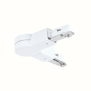 Weißer Kunststoff-Verbinder für Schienensysteme mit Metallklemmen für flexible Lichtinstallationen