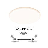 Round LED ceiling light with white plastic cover and adjustable installation size 45-190 mm