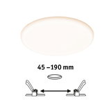 Round LED ceiling light with white plastic cover and adjustable installation size 45-190 mm