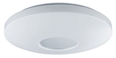 Round white LED ceiling light with starry sky effect and central aluminum detail for living spaces