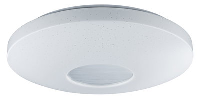 Runde weiße LED-Deckenleuchte mit Sternenhimmel-Effekt und mittlerem Aluminium-Element für Wohnräume