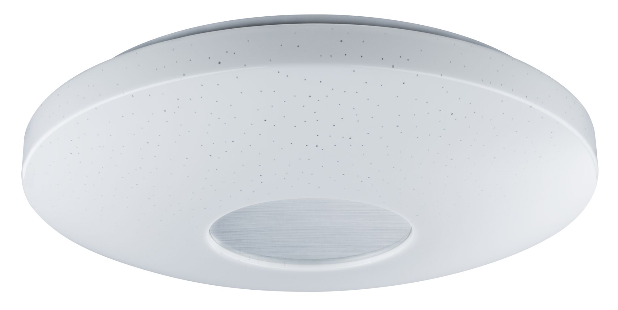 Runde weiße LED-Deckenleuchte mit Sternenhimmel-Effekt und mittlerem Aluminium-Element für Wohnräume