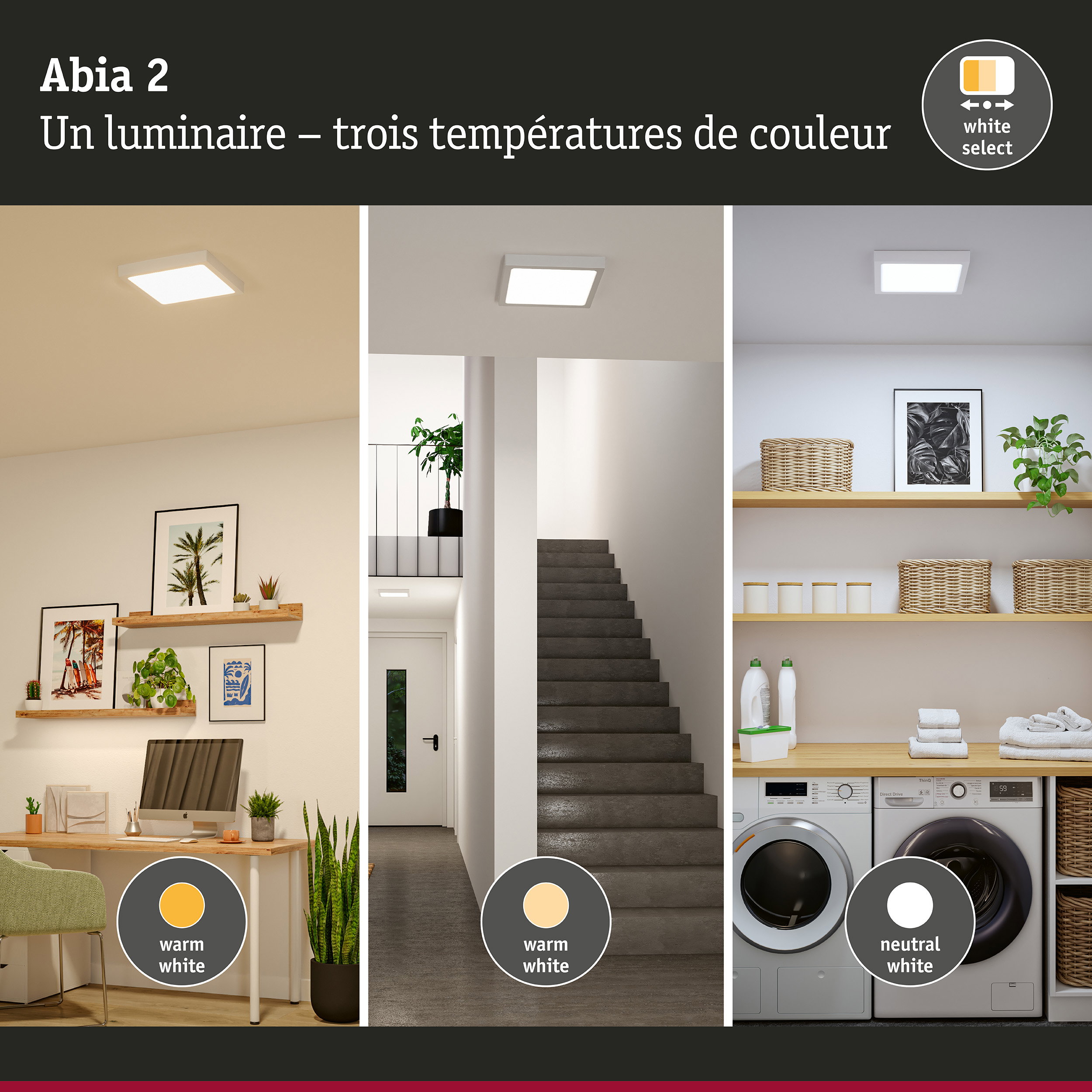 Panneau LED Abia 2 White Select Détecteur de mouvement crépusculaire (HF) carré 300x300mm 14W 900lm White Select Blanc