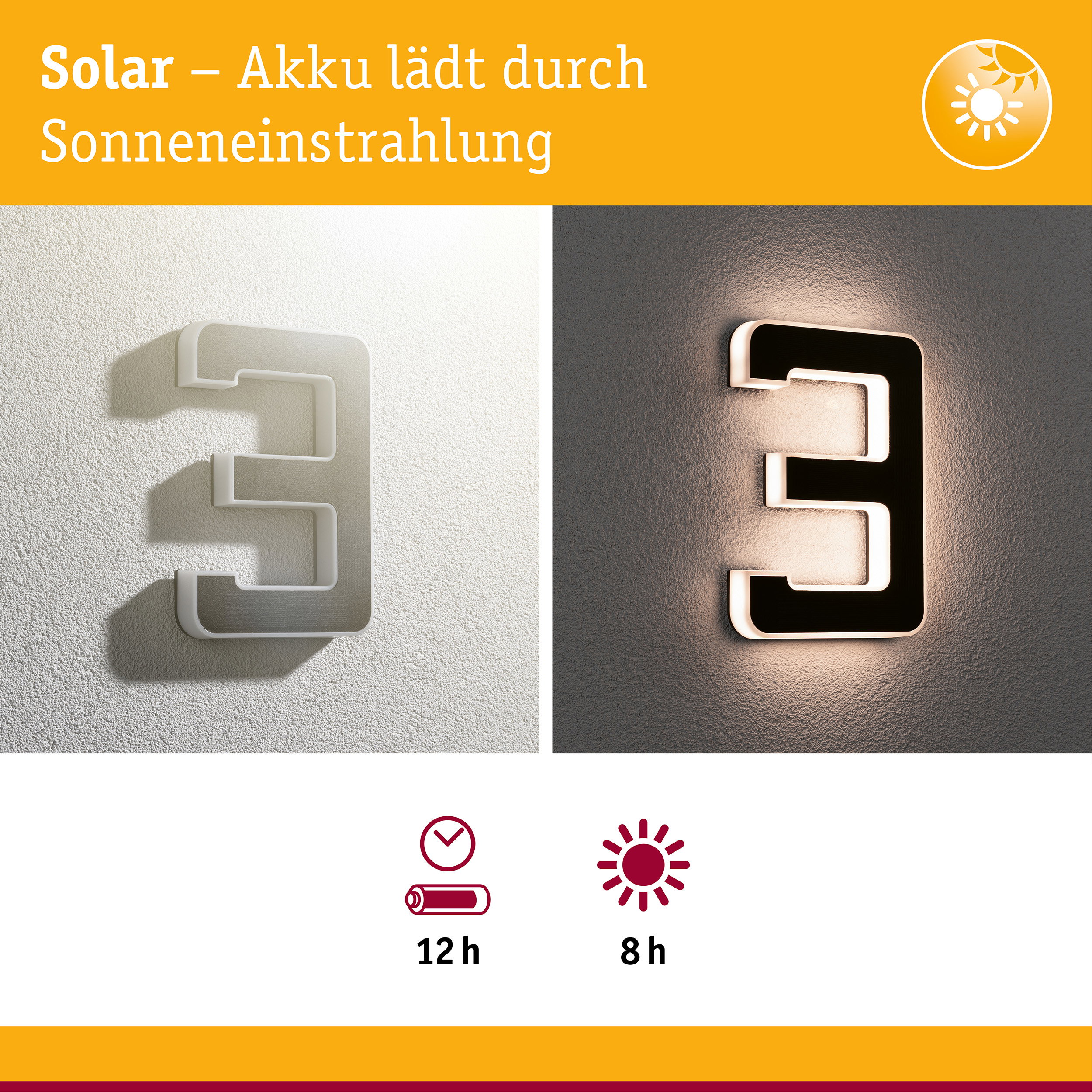 Solar LED Hausnummernleuchte inkl. wechselbarer Akku Nummer 3 IP44 3000K 6lm Schwarz