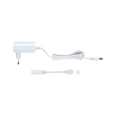 Witte netadapter met kabel en connector voor LED-verlichting en elektronische apparaten