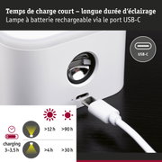 Lampe blanche rechargeable avec port USB-C pour une charge rapide et une longue autonomie