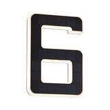 Black solar LED house number 6 with white border for energy-efficient outdoor lighting