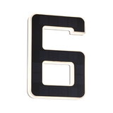 Black solar LED house number 6 with white border for energy-efficient outdoor lighting