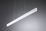 Minimalist white aluminum LED pendant light with warm white illumination for modern interiors