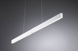 Minimalist white LED pendant light in aluminium with warm white light for modern interiors