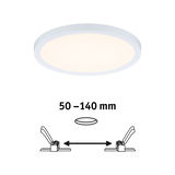 Runde weiße LED-Deckenleuchte mit einstellbarem Einbaumaß von 50 bis 140 mm für Wohnräume.