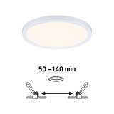 Round white LED ceiling light with adjustable installation size from 50 to 140 mm for living spaces.