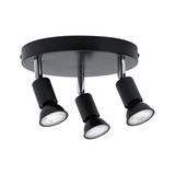 Round ceiling light with three black metal LED spotlights for modern room lighting