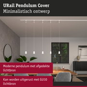 Minimalistische witte URail Pendulum Cover met afgedekte lichtbronnen in moderne eetkamerverlichting