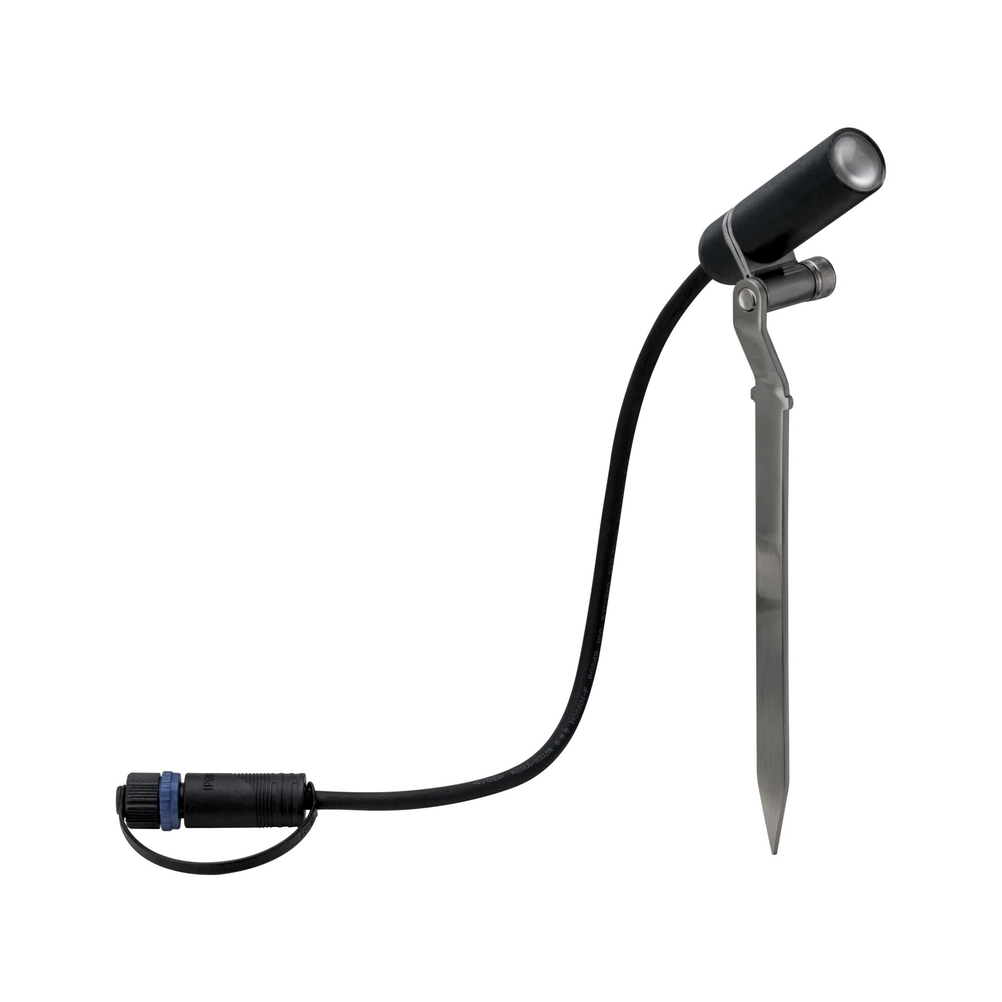 Schwarze LED-Gartenleuchte mit Erdspieß aus Metall und wetterfestem Kabel für Außenbeleuchtung