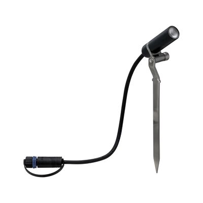 Schwarze LED-Gartenleuchte mit Erdspieß aus Metall und wetterfestem Kabel für Außenbeleuchtung