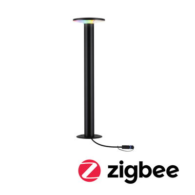 Black metal LED outdoor light with RGB colors and Zigbee smart home compatibility for garden lighting