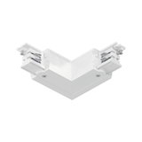 White plastic corner connector for track lighting systems with screws and plug connection