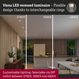 Viona LED recessed luminaire with interchangeable white rings, dimmable light from 2700K to 4000K colour temperature