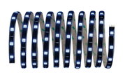 Flexible LED-Lichtleiste mit weißen LEDs auf schwarzem Band für dekorative Beleuchtung.