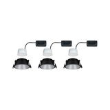 Trois spots encastrés noirs à LED avec drivers blancs et réflecteurs argentés pour éclairage intérieur moderne