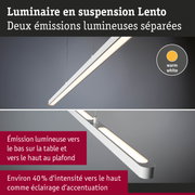 Luminaire suspendu blanc Lento avec deux émissions lumineuses séparées en lumière blanc chaud