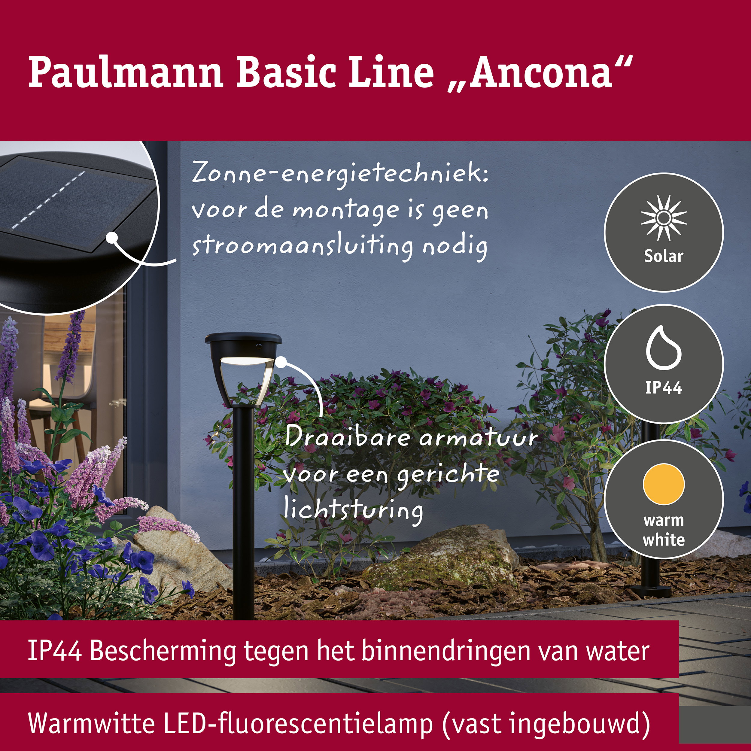 Solar LED-grondpen Ancona IP44 3000K 300lm Zwart 140mm