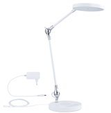 Lampe de bureau LED blanche en métal avec tête ronde et bras réglable pour éclairage de bureau