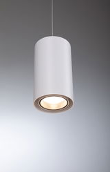 Modern white cylindrical metal pendant light with warm white LED for stylish home lighting