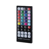Télécommande noire RGBW avec boutons colorés pour régler les couleurs et la luminosité des LED