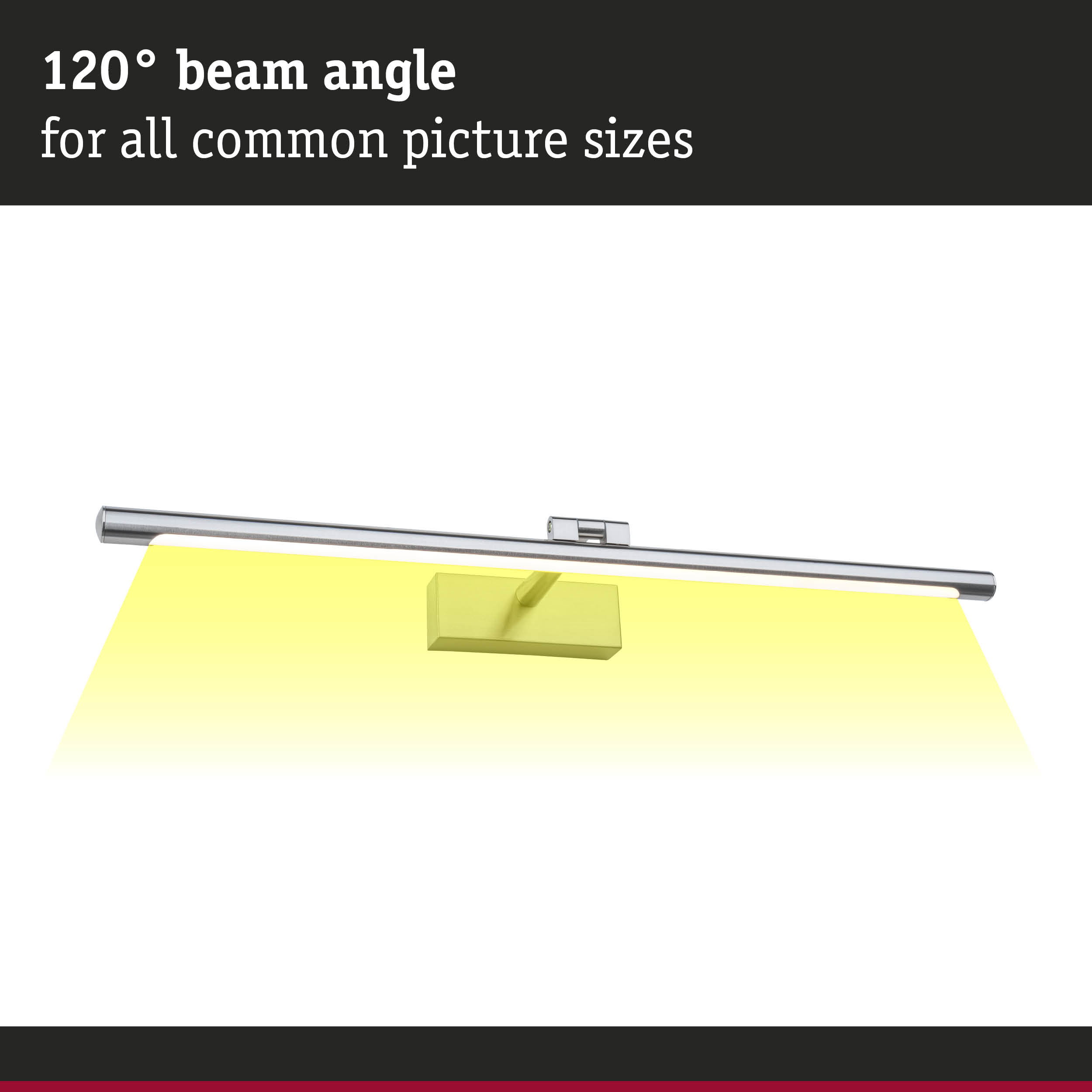 Silver metal LED picture light with 120° beam angle suitable for various picture sizes