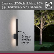 Moderne schwarze LED-Außenwandleuchte an weißer Wand mit energiesparender Beleuchtung