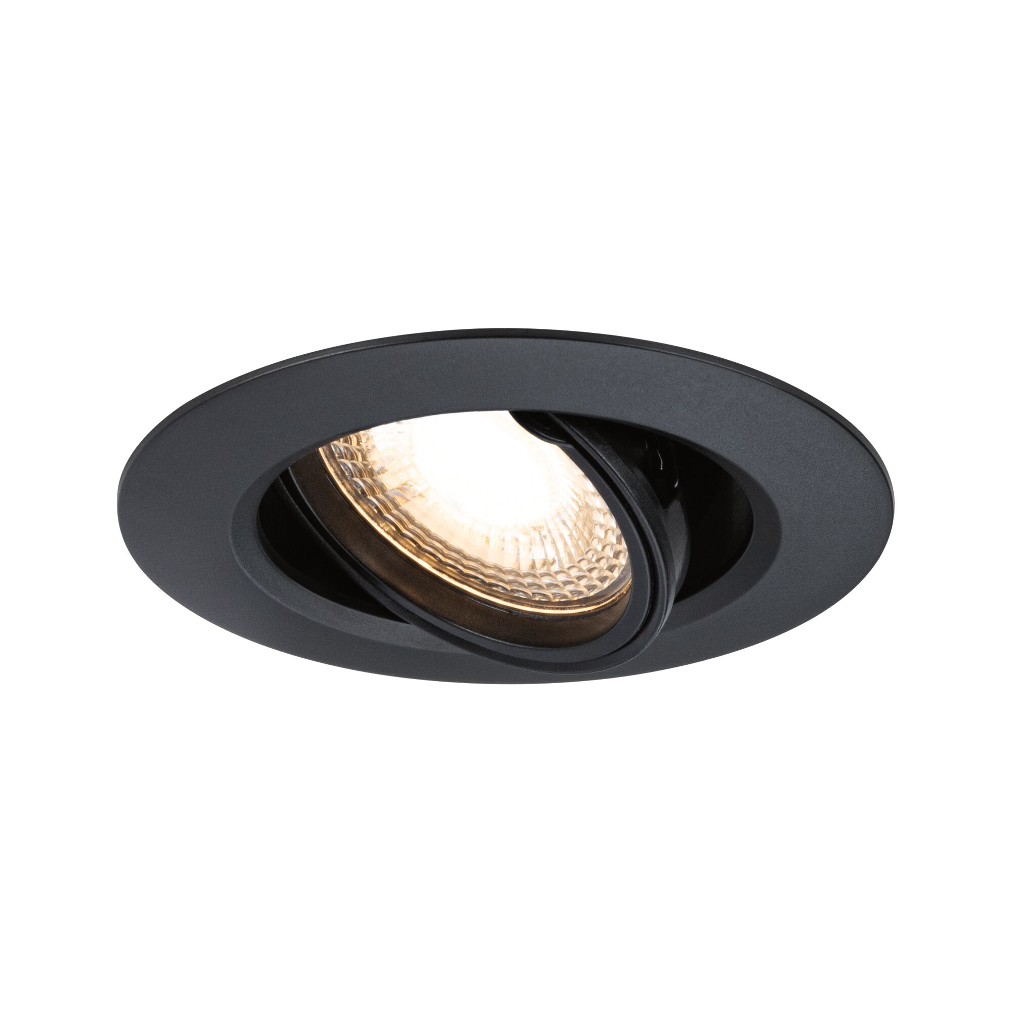 Black metal recessed spotlight with warm white LED light for adjustable room lighting