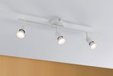 Three white metal LED ceiling spotlights with adjustable heads for modern room lighting