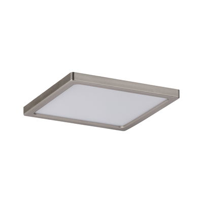 Plafonnier carré en métal nickel mat avec diffuseur blanc pour éclairage intérieur moderne