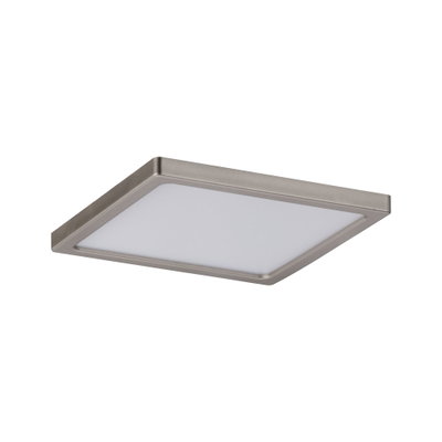 Quadratische Deckenleuchte aus Metall in Nickel matt mit weißem Diffusor für moderne Innenbeleuchtung