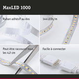 Bande LED MaxLED 1000 avec 144 LEDs/m, ruban adhésif, coupable tous les 4,2 cm, facile à connecter