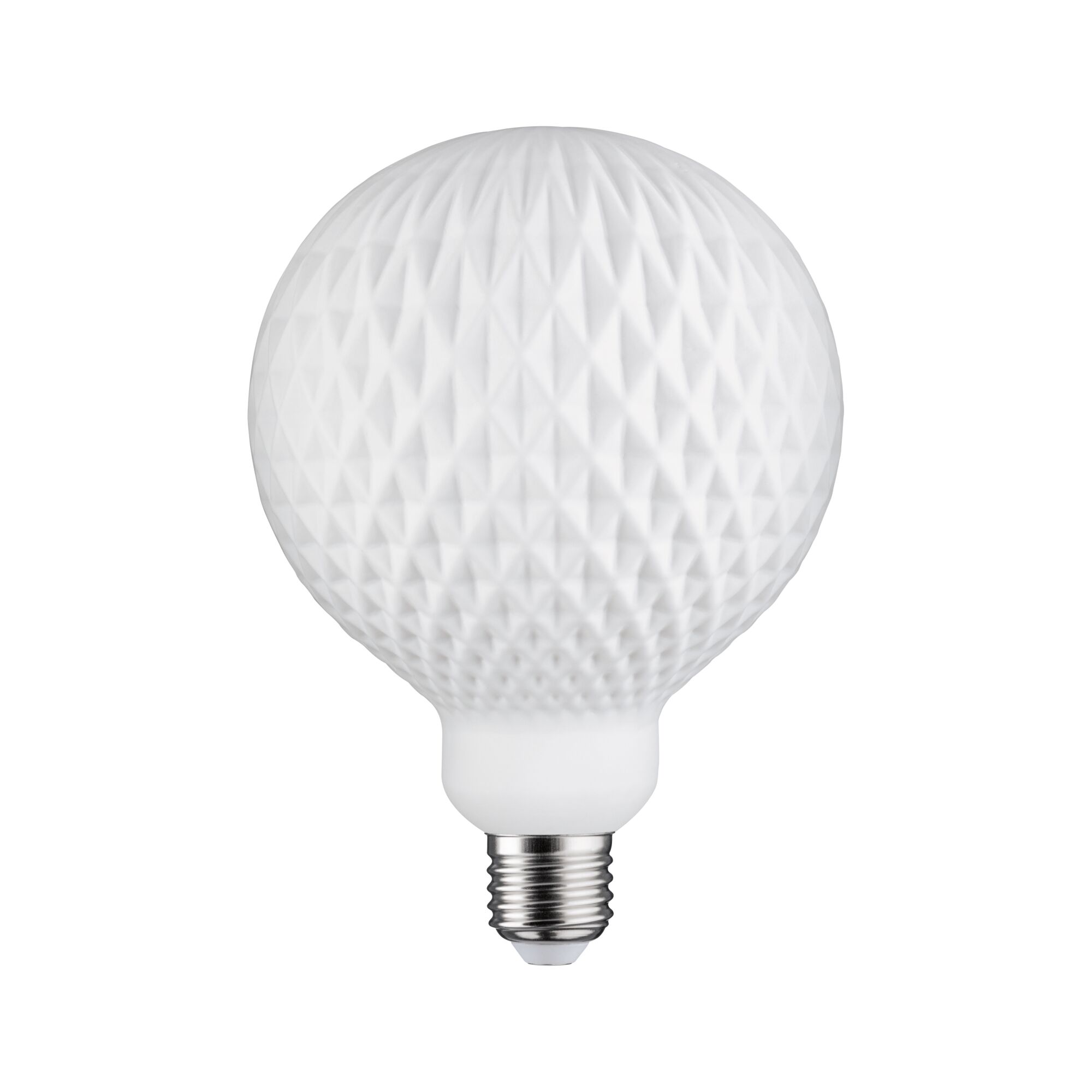 White LED bulb with textured surface and E27 base for decorative lighting solutions