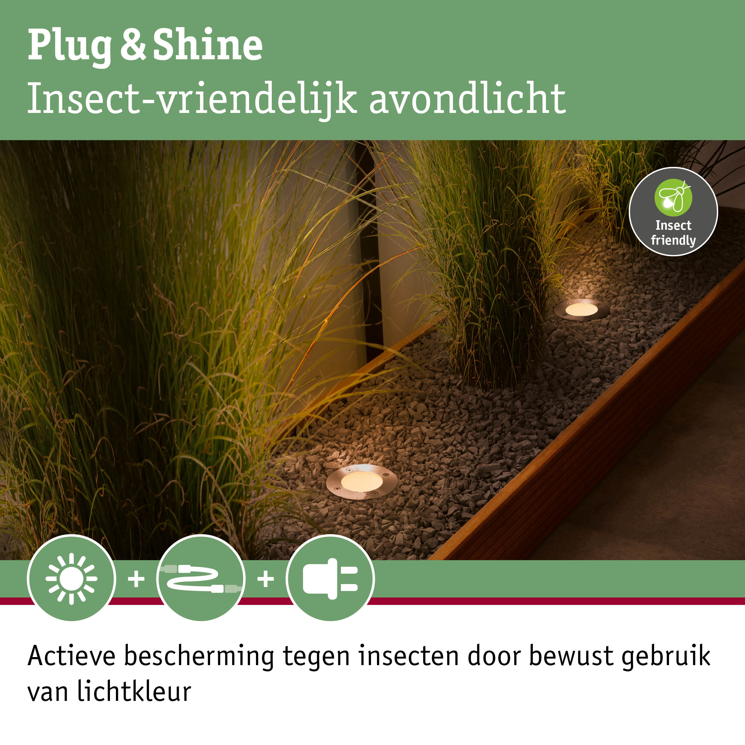 Plug & Shine insectvriendelijke LED-inbouwspot met warm wit licht en energiebesparende technologie