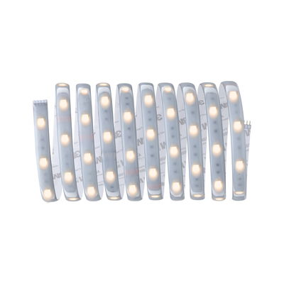 Flexible LED strip light with warm white LEDs and adhesive backing for versatile lighting solutions.