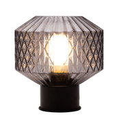 Table lamp with smoky glass and black metal base, decorative LED lighting for living spaces