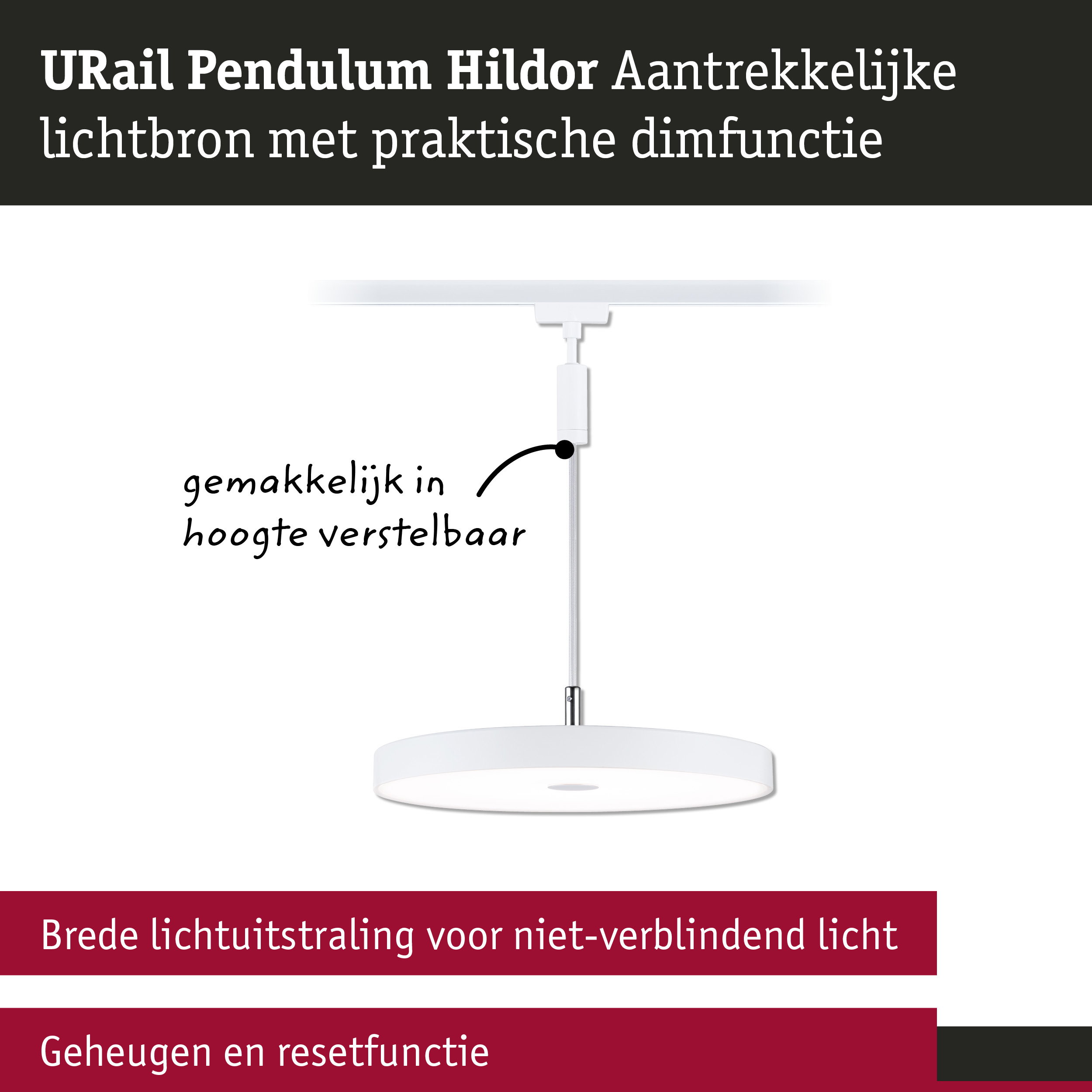 Witte URail Pendulum Hildor hanglamp met dimfunctie en brede lichtuitstraling