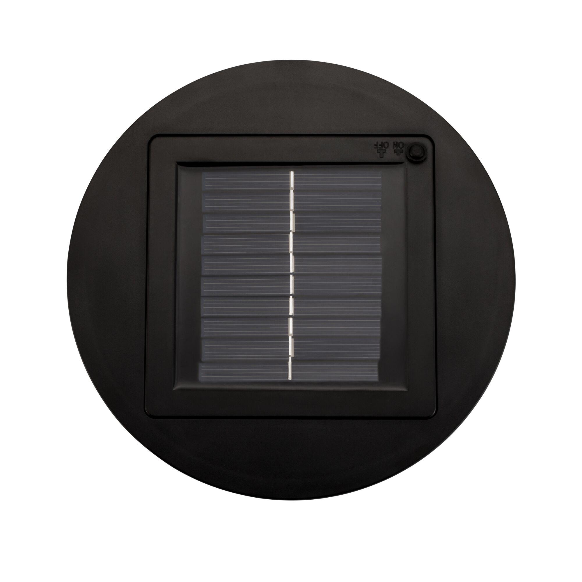 Black round solar panel with on/off switch made of plastic for outdoor lighting