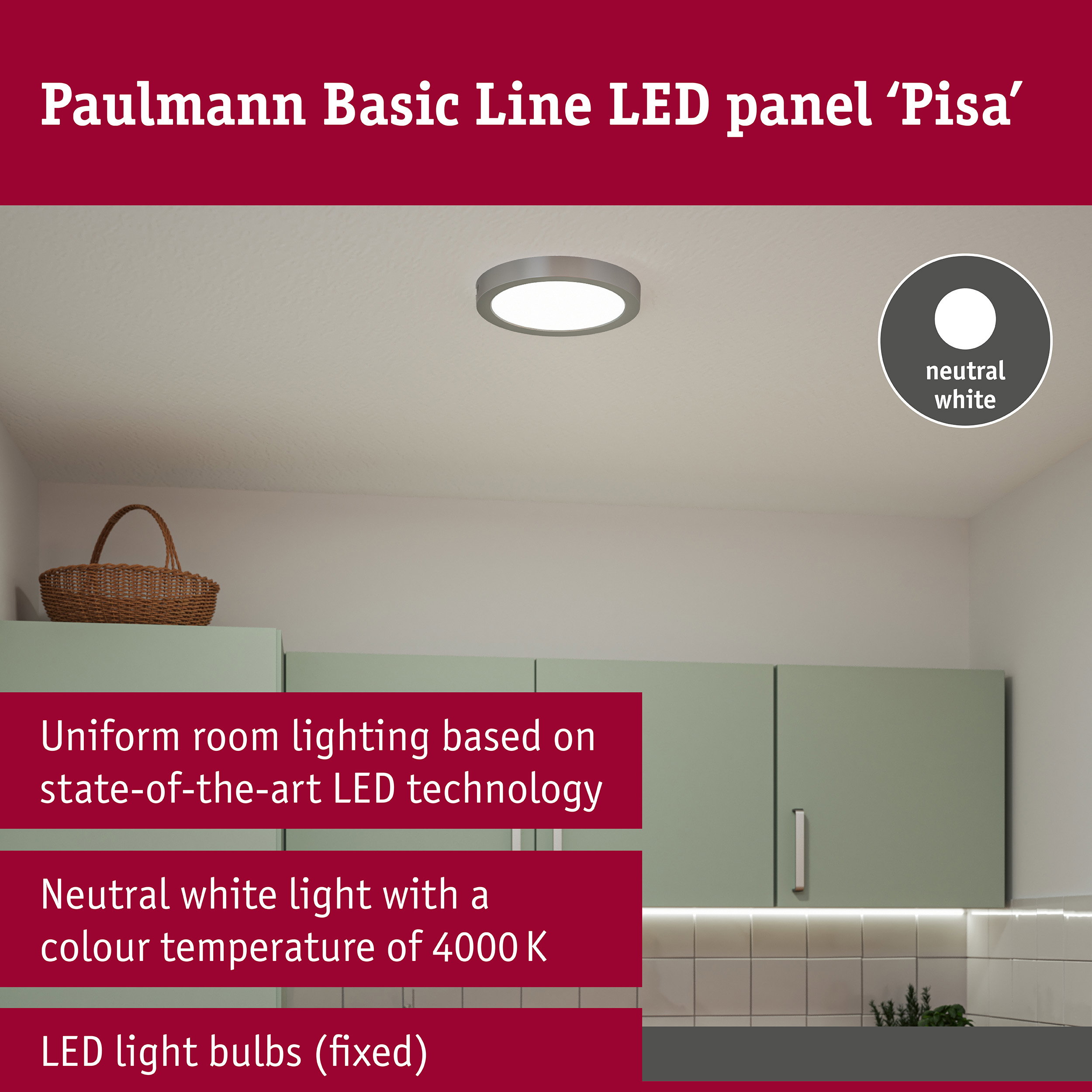 LED Panel Pisa 4000K 290mm 1800lm 17W Chrome matt