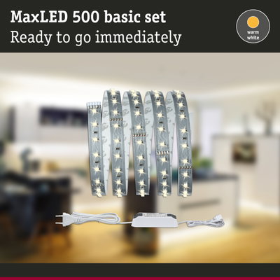 MaxLED 500 basic set with warm white LED strips and power supply for easy home lighting