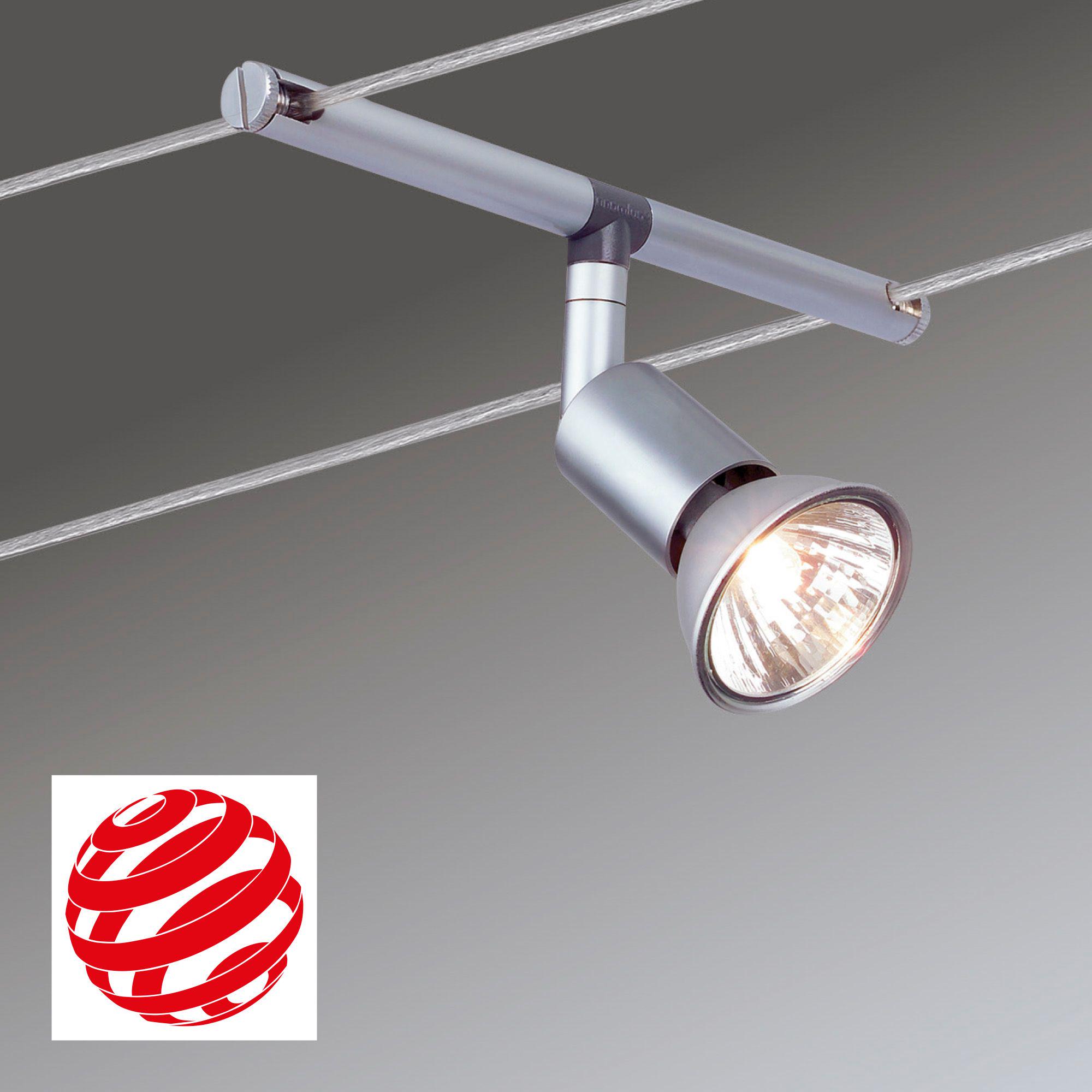 Spot câble moderne en aluminium argenté avec tête réglable pour un éclairage polyvalent