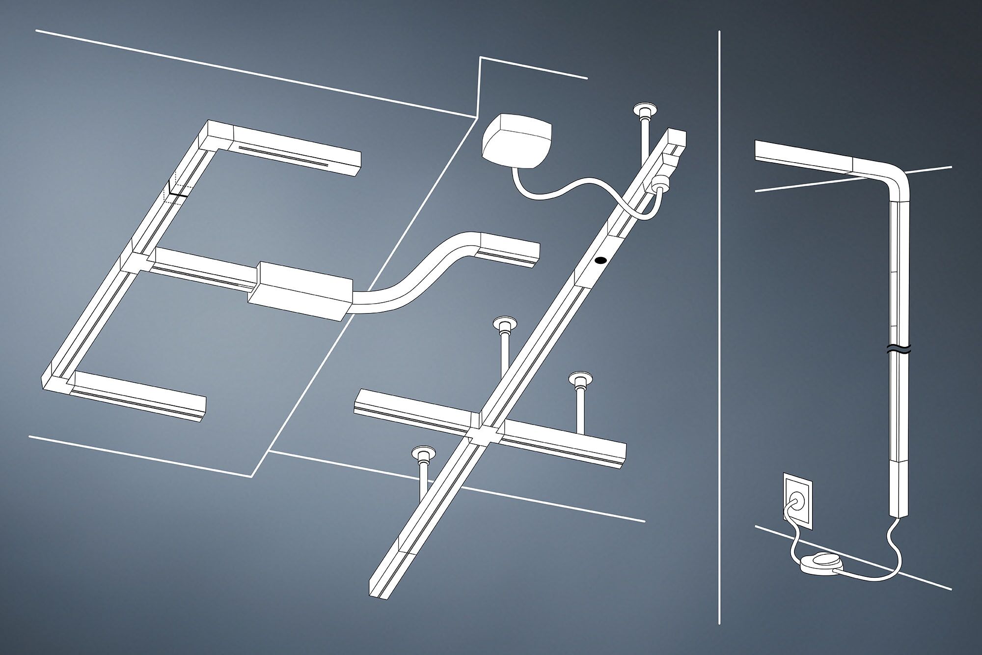 Teknisk tegning af Paulmann Urail lysconnector til hvid LED-skinnebelysning.