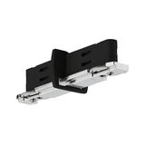 Black plastic and metal adapter for track lighting systems, compatible with LED fixtures