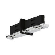 Black plastic and metal adapter for track lighting systems, compatible with LED fixtures